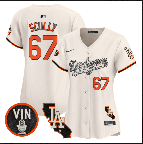 Women Los Angeles Dodgers #67 Scully 2025 cream Limited Stitched Jersey->women mlb jersey->Women Jersey